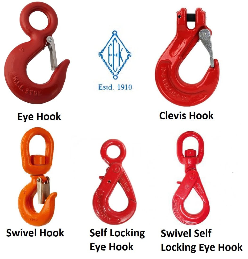 EEK forged hook range — Eye, Clevis, Swivel, Self-locking